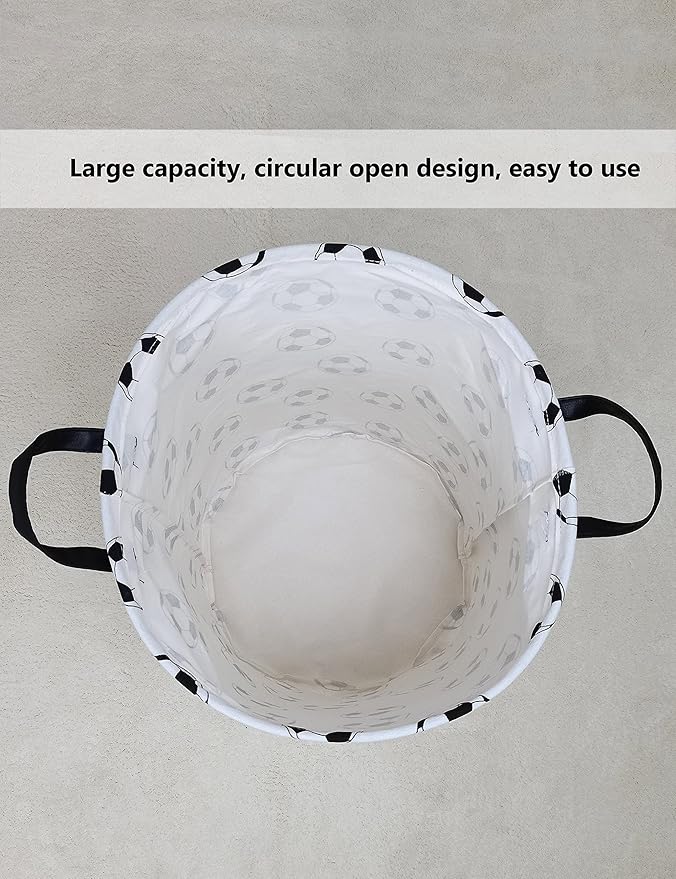 QUEENLALA Large Storage Basket,Laundry Hamper/Bathroom/Home Decor/Collapsible Round Storage Bin,Boys and Girls Hamper/Boxes/Clothing(Round-Football)