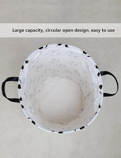 QUEENLALA Large Storage Basket,Laundry Hamper/Bathroom/Home Decor/Collapsible Round Storage Bin,Boys and Girls Hamper/Boxes/Clothing(Round-Football)