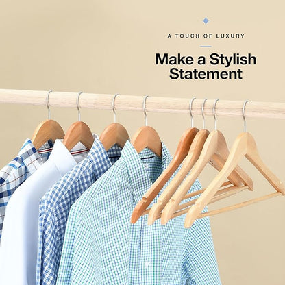 Home It Wooden Hangers 30 Pack - Natural Wood Durable Heavy Duty Coat Hangers Non Slip for Jacket, Shirt, Pants and Suit - Premium Solid Clothes Hangers for Closet with Chrome Swivel Hook