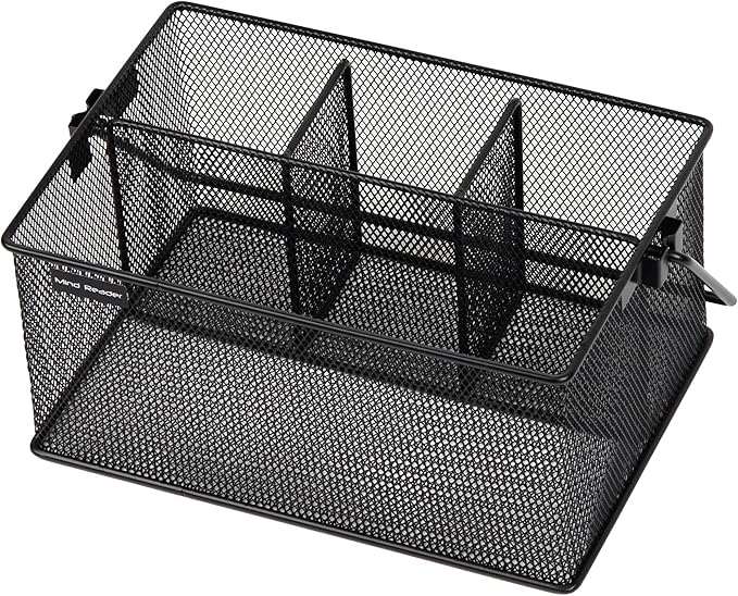 Mind Reader Multi-purpose Storage Caddy with Handle, Desktop Organizer, Cutlery Holder, 4 Compartments, Metal Mesh, Black
