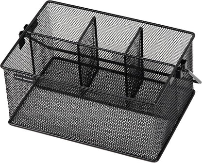 Mind Reader Multi-purpose Storage Caddy with Handle, Desktop Organizer, Cutlery Holder, 4 Compartments, Metal Mesh, Black