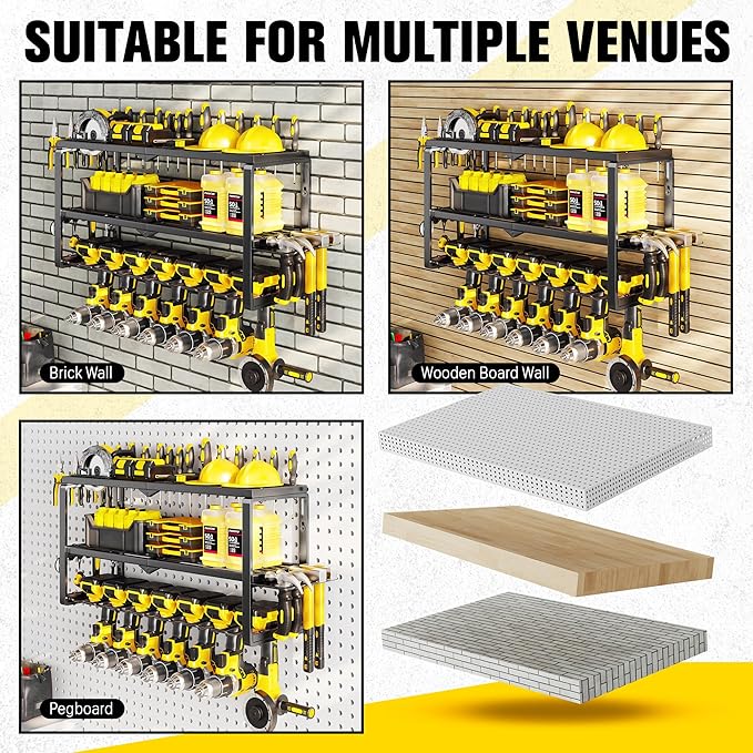 Hipidian Fathers Day Dad Gifts for Men, Power Tool Organizer Wall Mount- 300lb Capacity 3-Tier Storage Rack with 7 Drill Holders for Garage Tools, Best Birthday Gifts for Men Dad Husband