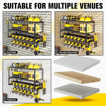 Hipidian Fathers Day Dad Gifts for Men, Power Tool Organizer Wall Mount- 300lb Capacity 3-Tier Storage Rack with 7 Drill Holders for Garage Tools, Best Birthday Gifts for Men Dad Husband