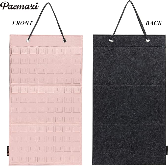 PACMAXI Hanging Brooch Pin Organizer, Display Pins Storage Case, Brooch Collection Storage Holder, Holds Up to 96 Pins.(Not Include Any Accessories) (S-96 Slots, Pink, Small)