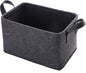 Collapsible Storage Bins Foldable Felt Fabric Storage Basket Organizer Boxes Containers with Handles PU Handles for Nursery Toys,Kids Room,Clothes,Towels,Magazine (PU-Dark grey, 15.9L×11W×9.8H)