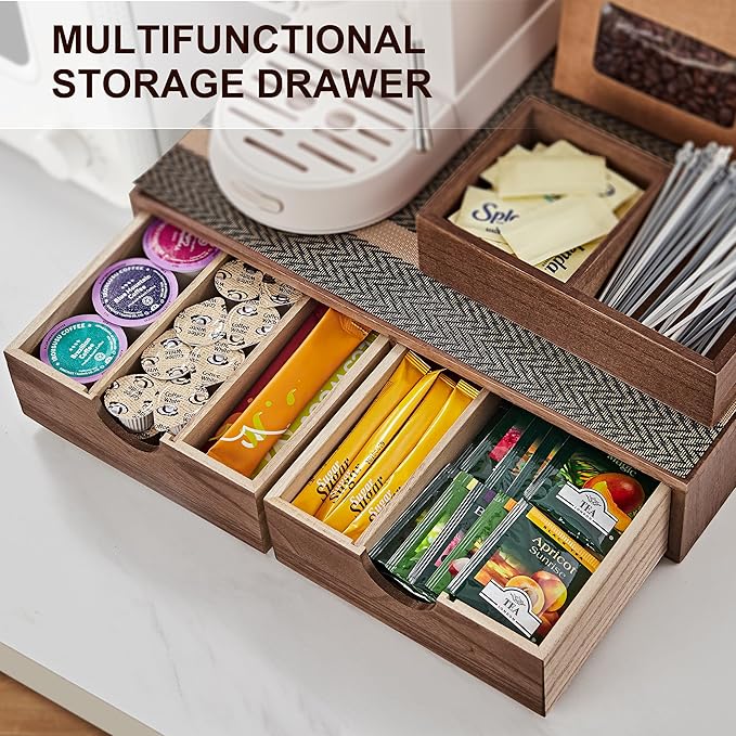 SMARTAKE Wooden K Cup Organizer Coffee Pod Storage Box, Coffee Pod Tea Organizer and Storage, K Pod Drawer Coffee Maker Stand, Kcup Holder for Countertop Kitchen Office Coffee Bar, 30 Pod Capacity