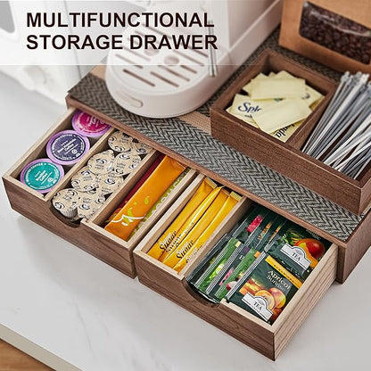SMARTAKE Wooden K Cup Organizer Coffee Pod Storage Box, Coffee Pod Tea Organizer and Storage, K Pod Drawer Coffee Maker Stand, Kcup Holder for Countertop Kitchen Office Coffee Bar, 30 Pod Capacity