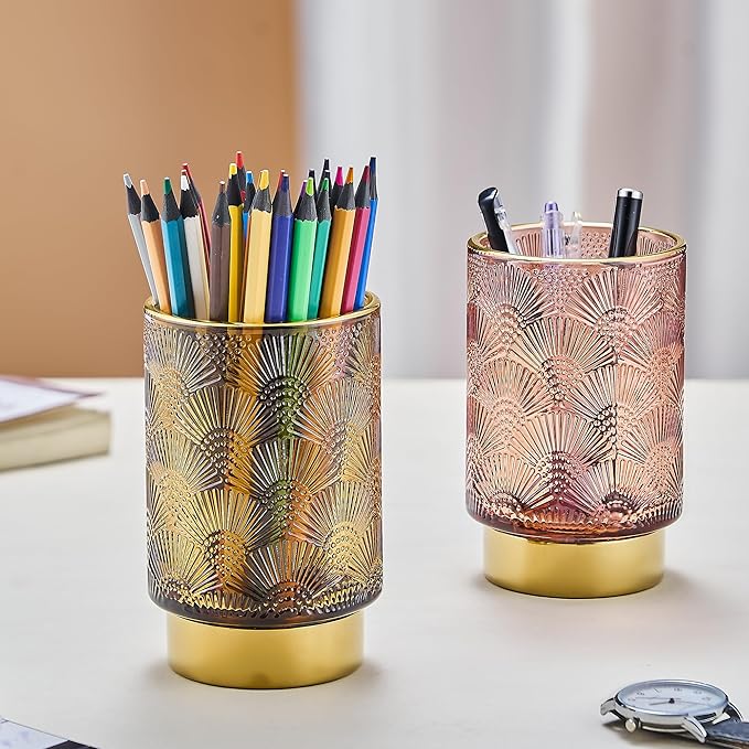 Makeup Brush Holder Organizer,Toothbrush Holders,Desk Pen Pencil Holder,Multifunctional Vintage Glass Brush Cup（A41-4-US）