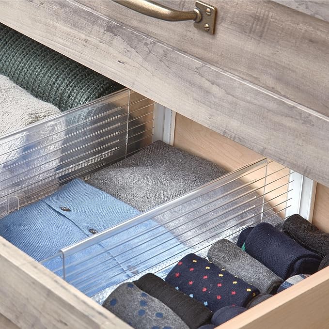 iDesign Expandable Deep Drawer Dividers for Kitchen, Dresser, or Desk Drawers - Set of 8 - Clear