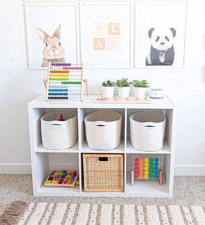 Off-White Cotton Rope Baskets for Shelves, Set of 3-15"×10"×9½" - Woven Storage Baskets for Organizing - Closet, Nursery, Bedroom, Playroom - Toys, Books, Towels, Clothes