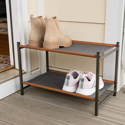 Teal Triangle Aspen Freestanding Shoe Rack Storage Organizer | Sturdy Two-Tier Shoe Caddy for Floor Use | Heavy Duty Shoe Storage Rack for Entryway or Closet | Durable & Space-Saving Shoe Organizer