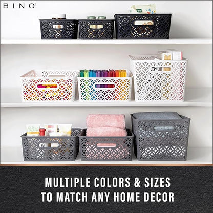 BINO l Plastic Storage Baskets, XLarge - Grey | THE BLOSSOM COLLECTION l Multi-Use Organizer Bin l Built-in Handles l Plastic Woven Basket for Organizing l Pantry & Home Organizing Basket