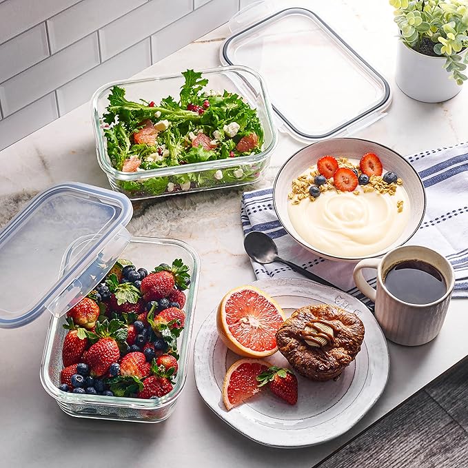 40pc Set Glass Food Storage Containers & Bowls with Airtight Lids - Leakproof BPA-Free Meal Prep Airtight Stackable Lunch Boxes, Kitchen Pantry & Storage Organizers - Microwave Freezer Dishwasher Safe