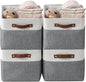 DECOMOMO Storage Bins, Large Fabric Storage Baskets for Shelves, Decorative Linen Closet Organizer, 15 x 11 x 9.5 inches (Slate Grey & White, 4 Pack)