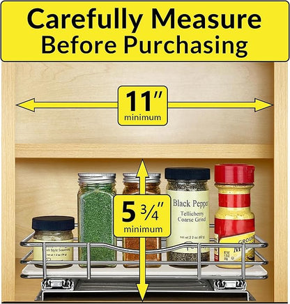 LYNK PROFESSIONAL® Pull Out Spice Organization for Cabinets - 10-3/8 inch Wide – Spice Rack for Inside Cabinets, Slide Out Spice Rack Organizer for cabinet – Pull Out Spice Rack, Sliding 1 Tier Chrome