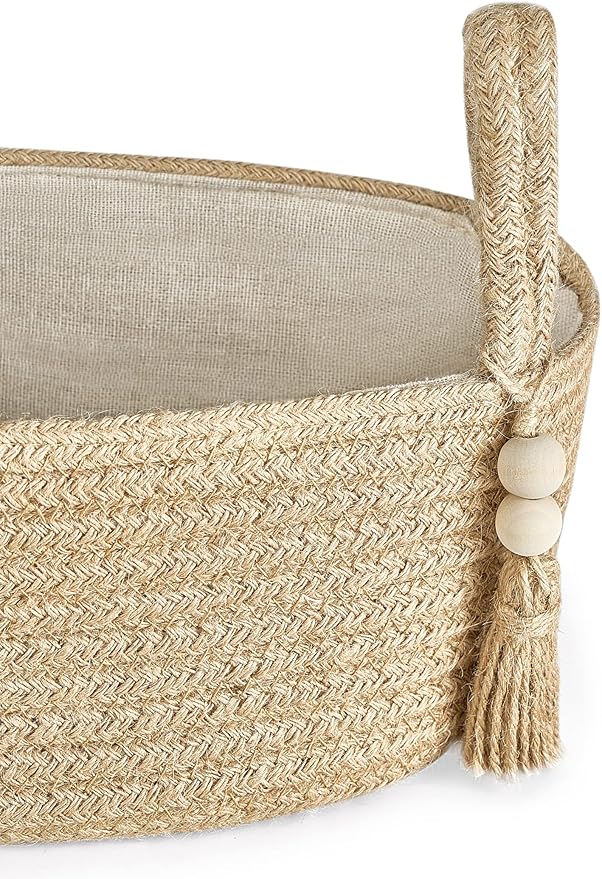 Mkono Small Storage Basket for Toilet Tank Top Boho Bathroom Decor Woven Rope Toilet Paper Tray Organizer for Shelf Bedroom Living Room, Jute, 1 Pack, 13" L x 6" W