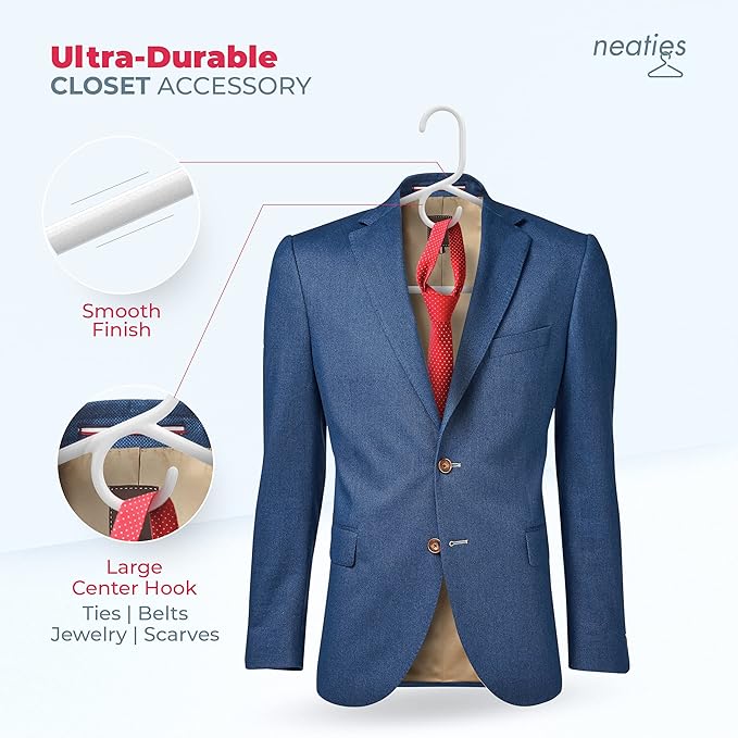 Super Heavy Duty Clothes Hangers 100+ Pack (162 Count) – Made in the USA - 10lb Capacity, Thick Plastic Hangers for Pants, Coats, Jackets, Jeans and Adult Clothing – White & Blue