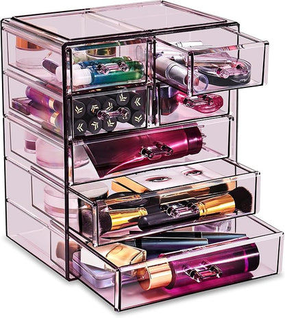 Sorbus Acrylic Makeup Organizer Set, 7-Drawer Vanity & Countertop Cosmetic Storage with Small & Wide Drawers, Purple Makeup Storage for Brushes, Lipsticks, Jewelry – Holiday Gift for Women & Teens