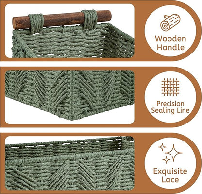 Bathroom Baskets for Organizing with Handle Decorative Basket for Bathroom Countertop Storage Toilet Paper Storage Basket for Toilet Tank Top Small Baskets Set,Green