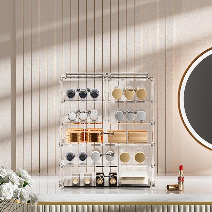 888 TIAN LUN Acrylic Clear Large Makeup Organizer - Jewelry Holder Organizer, Perfect Make Up Organizers and Storage for Vanity, Bathroom (3 Large, 4 Small Drawers - Clear)