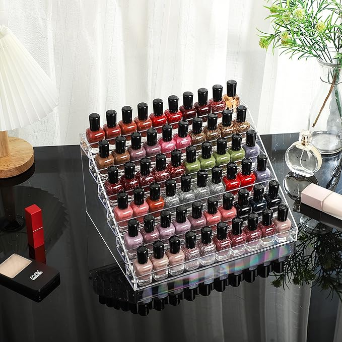 Cq acrylic 54 Bottles of 6 Layers Clear Nail Polish Rack,Nail Polish Storage Organizers and Storage Box,Clear Paint Bottles Holder and Essential Oil Organizer,Pack of 1