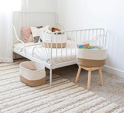 Honey Cotton Rope Baskets for Shelves, Set of 3-15"×10"×9½" - Woven Storage Baskets for Organizing - Closet, Nursery, Bedroom, Playroom - Toys, Books, Towels, Clothes