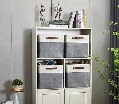 DECOMOMO Fabric Cube Storage Bins - Storage Baskets for Shelves, Cube Storage Organizer for Kallax and Cubbies (Grey & White, 11 inch Cube) - 4 Pack