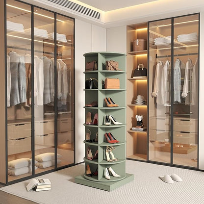 7-Tier Rotating Shoe Rack Tower, 360 Spinning Shoe Rack, Modern Free Standing Spinning Shoe Organizer, Rotating Lazy Susan Shoe Racks for Entryway Doorway, Holds Up to 28 Pairs of Shoes(Green)