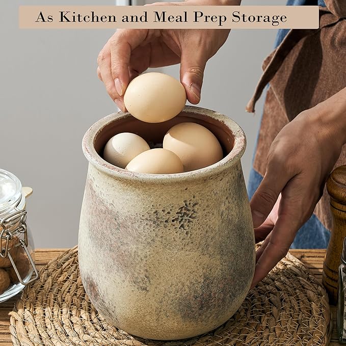 6.8"H Rustic Utensil Holder for Kitchen Counter, Modern Farmhouse Vintage Cooking Utensil Holder and Crock Home Kitchen Decor, Ceramic Utensil Organizer for Spatula, Ladle, Eggbeater, Rolling Pin