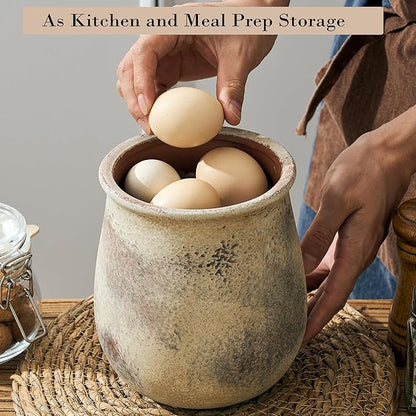 6.8"H Rustic Utensil Holder for Kitchen Counter, Modern Farmhouse Vintage Cooking Utensil Holder and Crock Home Kitchen Decor, Ceramic Utensil Organizer for Spatula, Ladle, Eggbeater, Rolling Pin