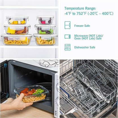 Vtopmart 8 Pack Glass Food Storage Containers with Airtight Lids, Glass Meal Prep Containers, Lunch Office Meal for Microwave, Oven, Freezer and Dishwasher, BPA Free