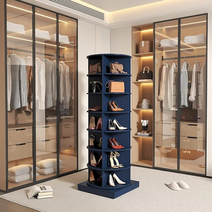 7-Tier Rotating Shoe Rack Tower, 360 Spinning Shoe Rack, Modern Free Standing Spinning Shoe Organizer, Rotating Lazy Susan Shoe Racks for Entryway Doorway, Holds Up to 28 Pairs of Shoes(Blue)
