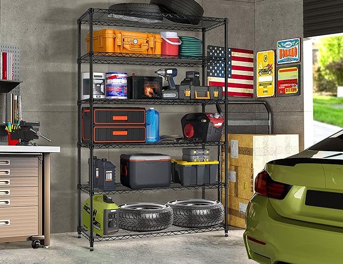72" Storage Shelves Heavy Duty Shelving Loads 500/2100Lbs, 6 Tier Metal Utility Shelf Rack, Wide Garage Shelving, Adjustable Storage Shelves for Garage Basement Warehouse