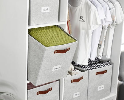 DECOMOMO Storage Baskets, 13x15x13 Storage Cube Bins with Labels for Organizing Shelves (Kallax / 4pcs, Light Texture Grey)