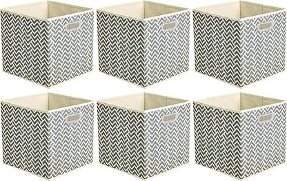 Amazon Basics Collapsible Storage Bins with Handle, Space-Saving, Breathable Cube Organizer, 10.5" x 10.5" x 11", Chevron Grey, 6-Pack