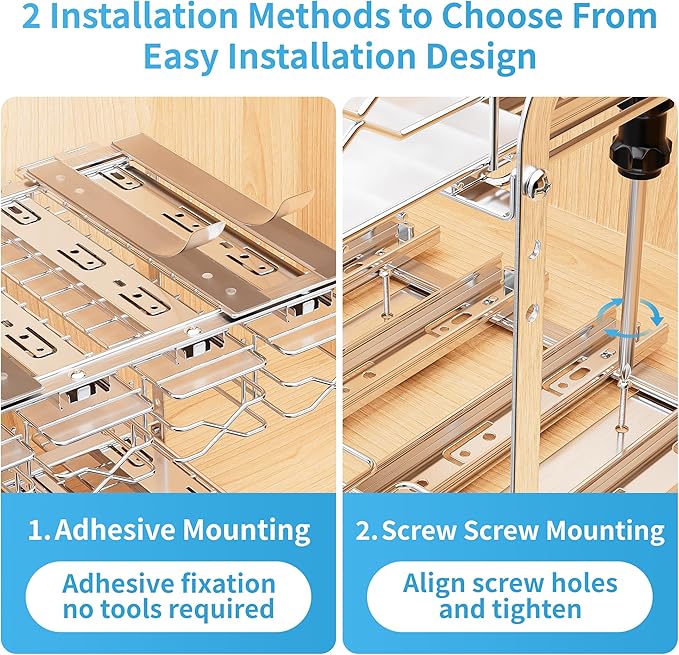 BOIVSHI Spice Rack Organizer, Heavy Duty Vertical Spice Rack Pull Out for Cabinet, 2 Tier Metal Spice Rack for Kitchen, Pantry, Easy to Install & Smooth Sliding, Chrome, 11”W x 10.5”D x 9.5”H