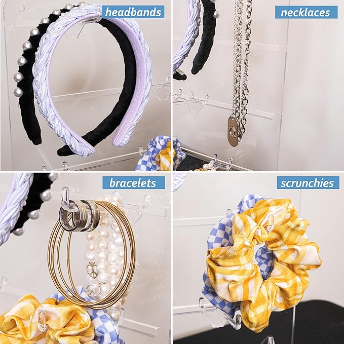 FROG SAC Jewelry Organizer, Clear Acrylic Bracelet and Necklace Holder, Headband Storage Organization, Hair Scrunchie Stand for Room, Wall Mounted Hanging Organizers, Bedroom Vanity Ring Display