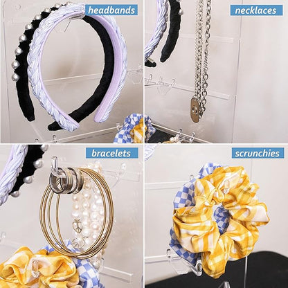 FROG SAC Jewelry Organizer, Clear Acrylic Bracelet and Necklace Holder, Headband Storage Organization, Hair Scrunchie Stand for Room, Wall Mounted Hanging Organizers, Bedroom Vanity Ring Display