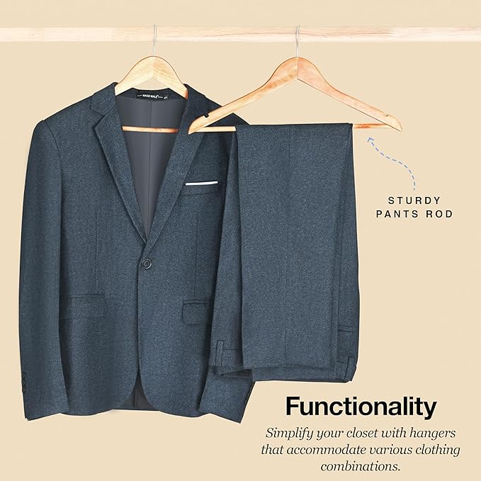 Home It Wooden Hangers 30 Pack - Natural Wood Durable Heavy Duty Coat Hangers Non Slip for Jacket, Shirt, Pants and Suit - Premium Solid Clothes Hangers for Closet with Chrome Swivel Hook