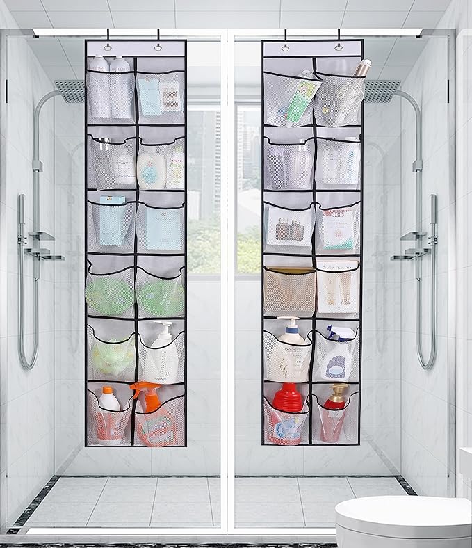 MISSLO Over The Door Shoe Organizer 12 Large Mesh Pockets Hanging Narrow Closet Door, White, 2 Pack