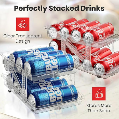 Expandable Soda Can Dispenser For Fridge - 2-Pack - Clear Transparent Soda Can Organizer For Refrigerator, Kitchen, and Pantry Storage Organizer for Cans, Beverage Bottle, Canned Food & Bottles