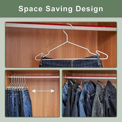 Heavy Duty Metal Hangers with Unique Hook Design Durable & Sturdy Coat Hangers 4mm Thick Withstands 25lbs Weight Smooth Powder Coated Finish Compact Shirt Hangers - 40 Pack White