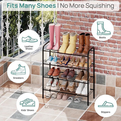 viewcare Shoe Rack for Closet, 4-Tier Small Shoe Rack for Entryway & Garage, Black Shoe Organizer Holds 10-14 Pairs, Sturdy Metal Construction