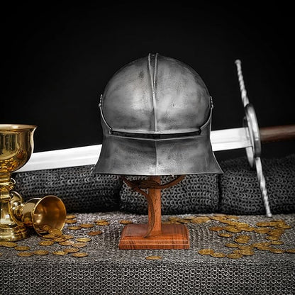 Mythorjan Wooden Helmet Stand Display Décor Stand For Spartan, Templar, Motorcycle, Caps, Hat Decorative Desktop Hanger Rack LARP Helmet Stand, 21 Inch - Natural