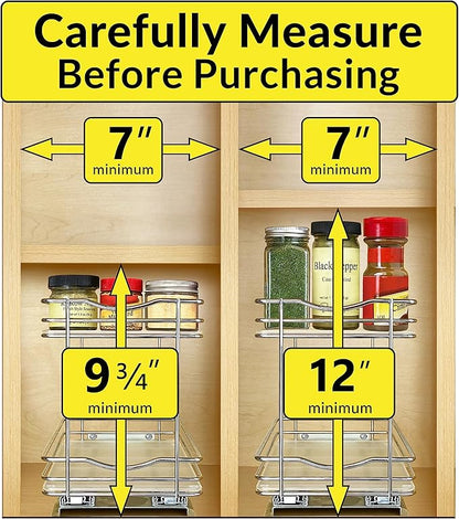 LYNK PROFESSIONAL® Pull Out Spice Organization for Cabinets - 6-3/8 inch Wide – Spice Rack for Inside Cabinets, Slide Out Spice Rack Organizer for cabinet – Pull Out Spice Rack, Sliding 2 Tier Chrome