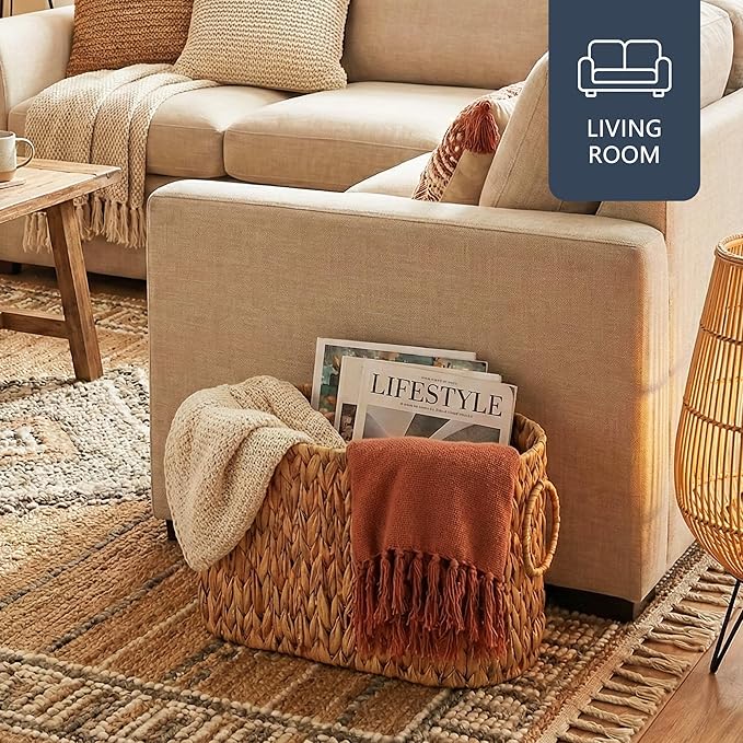 Coeusy Toilet Paper Storage Basket, Water Hyacinth Toilet Paper Holder for Up to 6 Mega Rolls, Wicker Basket for Bathroom Accessories Organizer, Boho Hand Woven Rattan Decorative Decor, Natural