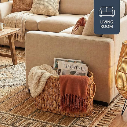 Coeusy Toilet Paper Storage Basket, Water Hyacinth Toilet Paper Holder for Up to 6 Mega Rolls, Wicker Basket for Bathroom Accessories Organizer, Boho Hand Woven Rattan Decorative Decor, Natural