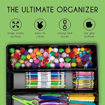 Kitchen Utensils Organizer Utensil Tray Holder Large Non-Slip Cutlery Drawer Organizer 3 Compartment Multi-Purpose Home Organization (Black)