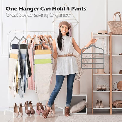 Velvet Pants Clothes Hanger Space Saving Non Slip Pants Shorts Hanger, Myfolrena Jeans Slack Trousers Hangers Multiple Velvet Hanger Closet Storage and Organization for Jeans,Scarf,Tie(Grey, 3)