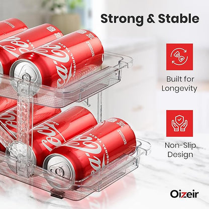 Expandable Soda Can Dispenser For Fridge - 2-Pack - Clear Transparent Soda Can Organizer For Refrigerator, Kitchen, and Pantry Storage Organizer for Cans, Beverage Bottle, Canned Food & Bottles
